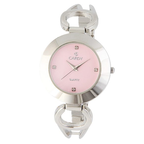 Cardy női karóra, ezüst színű tok, ezüst színű fémcsat, rózsaszín színű számlap, quartz szerkezet, cseppmentes vízállóság