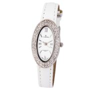   Cardy női karóra, ezüst színű fémtok kő díszítéssel, fehér színű szíj, fehér számlap, quartz szerkezet, cseppmentes vízállóság