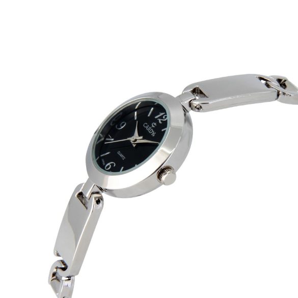 Cardy női karóra, ezüst színű fémtok, ezüst színű fémcsat, fekete számlap, quartz szerkezet, cseppmentes vízállóság