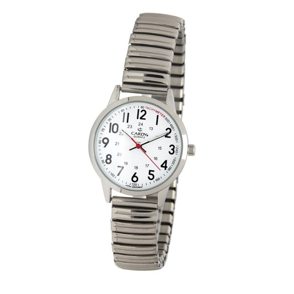 Ceas argintiu CARDY de damă, cu brățară metalică elastică