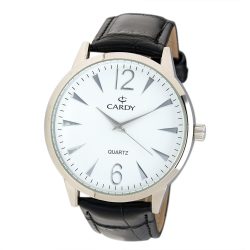   Cardy 2655-3 ceas de bărbați cu curea maro din piele, carcasă argintiu, cadran alb