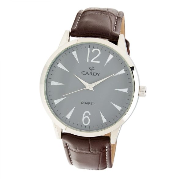 Cardy 2655-4 ceas de bărbați cu curea neagră din piele, carcasă argintiu, cadran argintiu