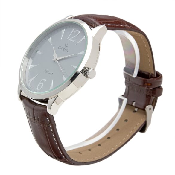 Cardy 2655-4 ceas de bărbați cu curea neagră din piele, carcasă argintiu, cadran argintiu