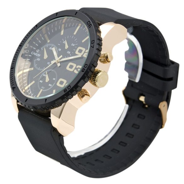 Cardy 2655-6 ceas de bărbați cu curea din silicon, carcasă auriu, cadran negru