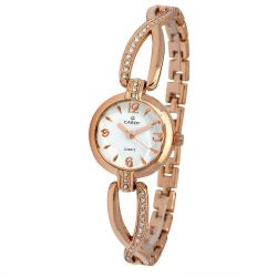   Cardy 2656-2 ceas de damă elegant cu brățară și carcasă roze, cadran alb