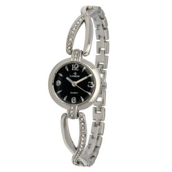   Cardy 2656-4 ceas de damă elegant cu brățară și carcasă argintiu, cadran negru