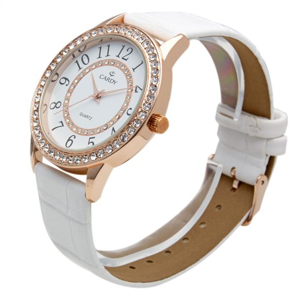 Cardy 2657-5 ceas de damă cu curea din piele, carcasă roze, cadran alb