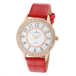   Cardy 2657-6 ceas de damă cu curea din piele, carcasă roze, cadran alb