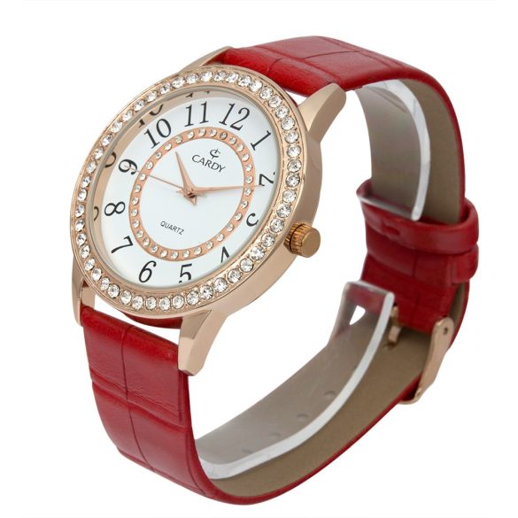 Cardy 2657-6 ceas de damă cu curea din piele, carcasă roze, cadran alb
