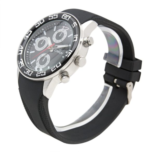 Cardy 2657-7 ceas de bărbați cu curea din silicon, carcasă argintiu, cadran negru