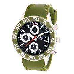   Cardy 2657-8 ceas de bărbați cu curea verde din silicon, carcasă argintiu, cadran negru