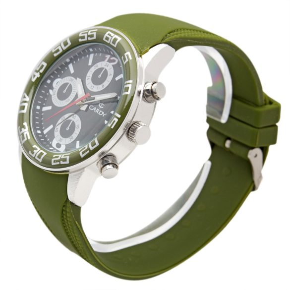 Cardy 2657-8 ceas de bărbați cu curea verde din silicon, carcasă argintiu, cadran negru