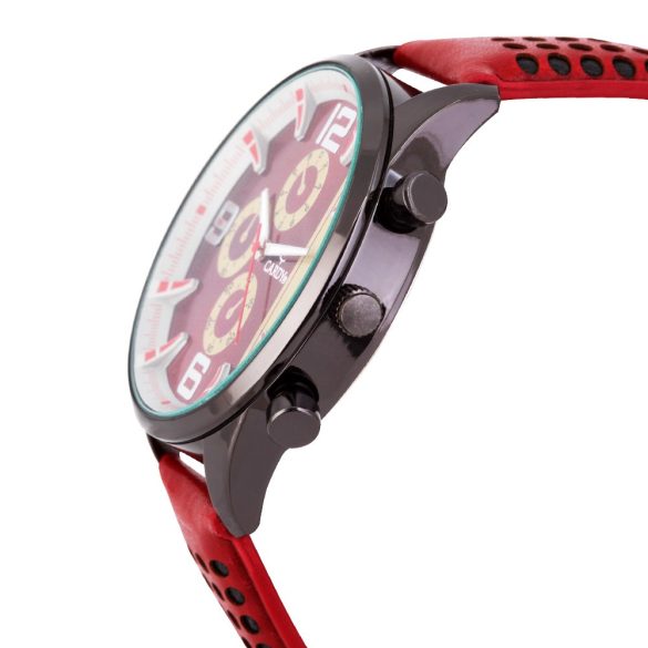 Cardy férfi karóra, fekete színű fémtok, bordó színű szíj, bordó számlap, quartz szerkezet, cseppmentes vízállóság