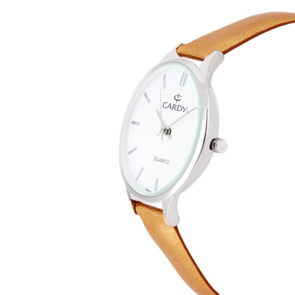 Cardy női karóra, ezüst színű fémtok, arany színű szíj, fehér számlap, quartz szerkezet, cseppmentes vízállóság