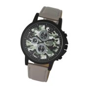 Ceas bărbătesc CARDY, mecanism quartz, carcasă neagră, curea gri, cadran gri în stil de camuflaj Ceas bărbătesc CARDY, mecanism quartz, carcasă neagră, curea gri, cadran gri în stil de camuflaj