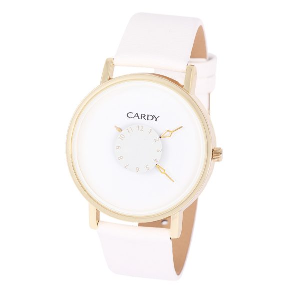 Ceas bărbătesc CARDY, mecanism quartz, carcasă aurie, curea albă, cadran alb