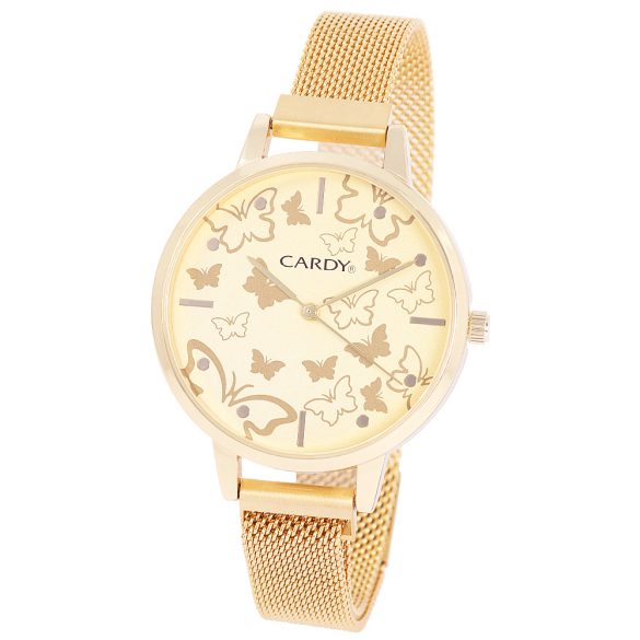 Ceas damă CARDY, mecanism quartz, carcasă și brățară aurie, cadran auriu