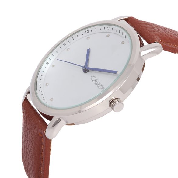 Ceas de bărbați CARDY, mecanism quartz, carcasă argintie, curea maro, cadran alb