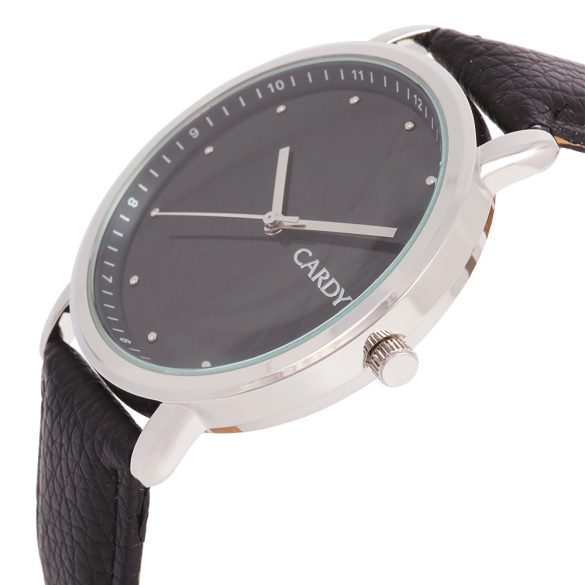 Ceas de bărbați CARDY, mecanism quartz, carcasă argintie, curea neagră, cadran negru