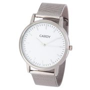 Cardy férfi karóra, ezüst színű fémtok, ezüst színű acél karcsat (mesh band), fehér számlap, quartz szerkezet, cseppmentes vízállóság Cardy férfi karóra, ezüst színű fémtok, ezüst színű acél karcsat (mesh band), fehér számlap, quartz szerkezet, cseppmentes vízállóság