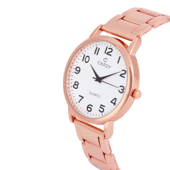 Cardy férfi karóra, rózsaarany színű fémtok, rózsaarany színű fémcsat, fehér számlap, quartz szerkezet, cseppmentes vízállóság