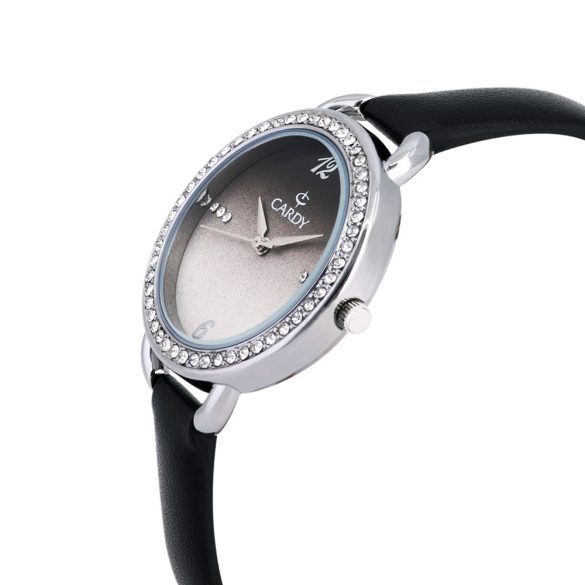 Cardy női szíjas karóra, quartz, ezüst színű tok, fekete színű szíj, ezüst / fekete átmenetes számlap