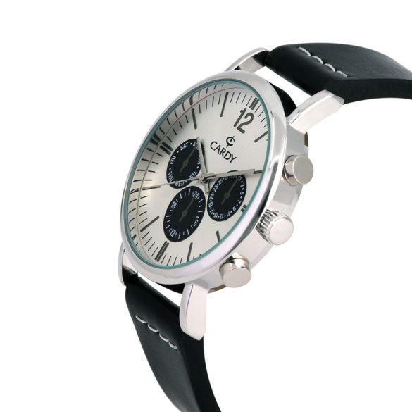 Cardy férfi szíjas karóra, quartz, ezüst színű tok, fekete színű szíj, ezüst és fekete színű számlap