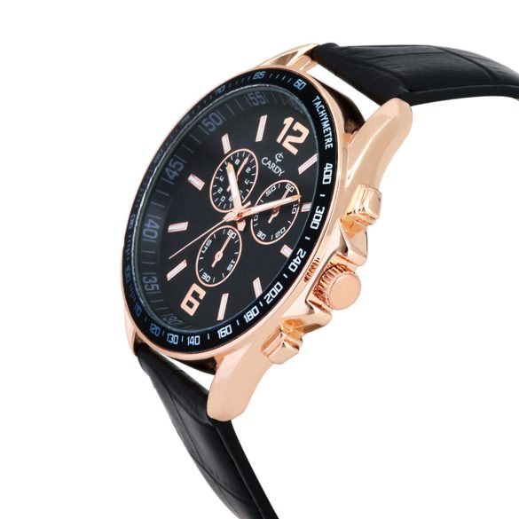Cardy férfi szíjas karóra, quartz, rózsaarany színű tok, fekete színű szíj, fekete színű számlap