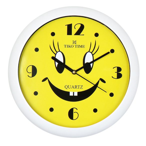 Tiko Time falióra, quartz, fehér szinű tok, smiley figurás számlap, sweep