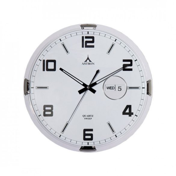 Astron 3518-0 ceas de perete silențios, quartz, alb cu calendar