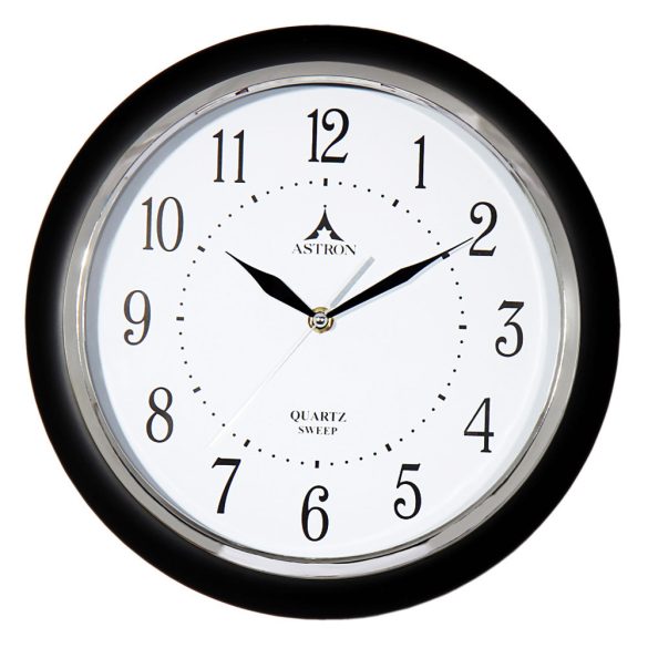 Ceas de perete ASTRON, mecanism quartz, culoare neagră, mecanism silențios (sweep)