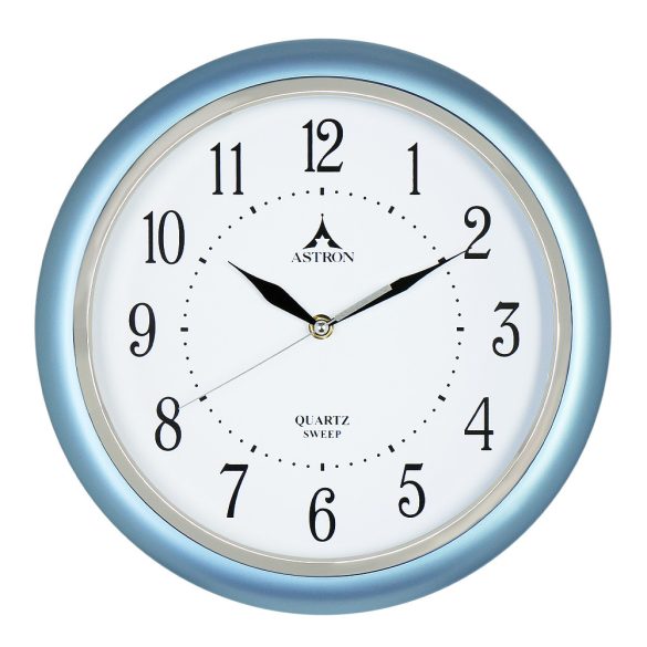 Astron falióra, quartz, kék színű műanyag tok, sweep (halk járású) szerkezet, fehér arab számos számlap