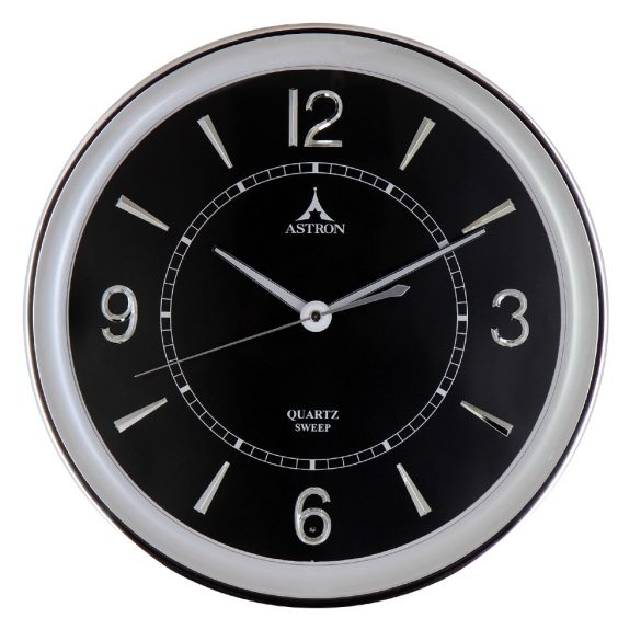 Ceas de perete Astron, culoare argintie, mecanism silențios (sweep), senzor lumină