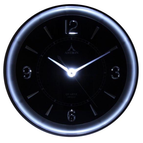 Ceas de perete Astron, culoare argintie, mecanism silențios (sweep), senzor lumină