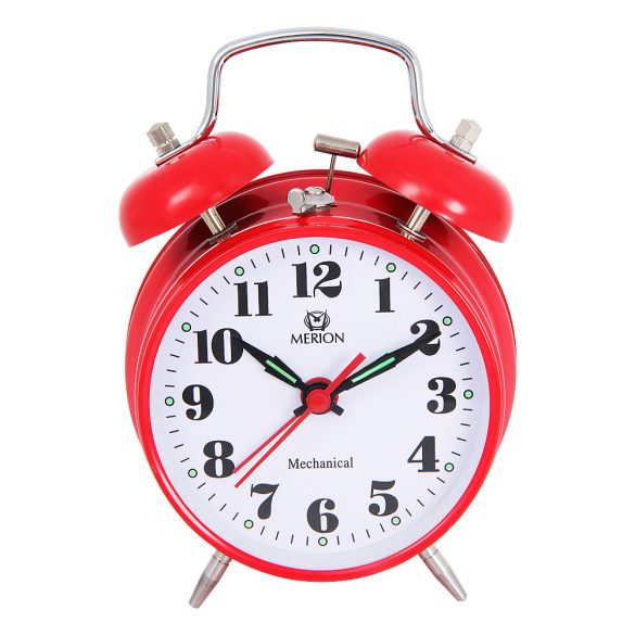 Ceas deșteptător metalic MERION, mecanism mecanic, roșu, 3,5"