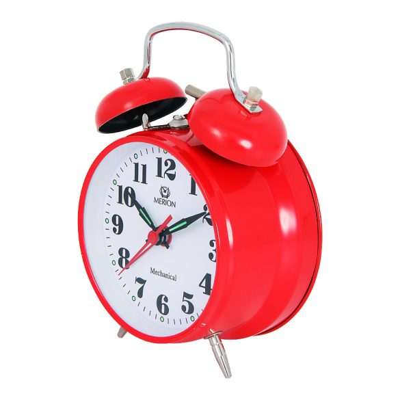 Ceas deșteptător metalic MERION, mecanism mecanic, roșu, 3,5"