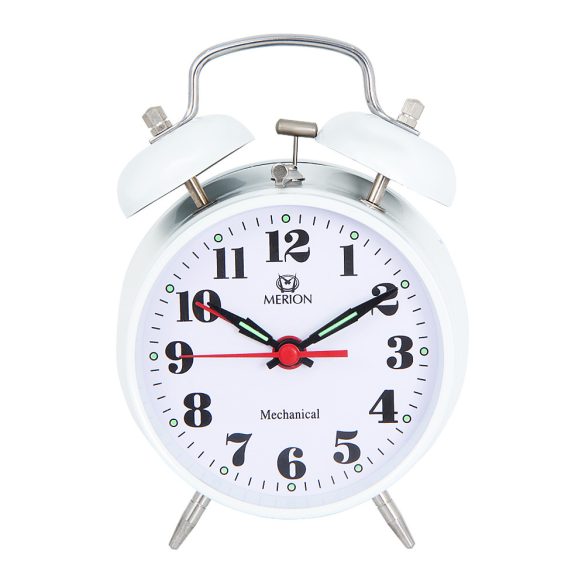Ceas deșteptător metalic MERION, mecanism mecanic, culoare albă, 3,5"