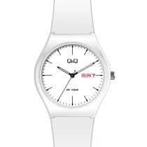   Q&Q karóra, fehér színű műanyag tok, fehér műanyag szíj, fehér számlap, ásványüveg, quartz szerkezet, 100 m (10 ATM) vízállóság - A212J002Y
