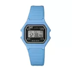   Q&Q unisex műanyag karóra, quartz, LCD kijelző, világos kék műanyag tok és szíj, M173J014Y