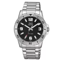   Q&Q férfi fémcsatos karóra, quartz, ezüst színű tok és csat, fekete számlap, S372J205Y