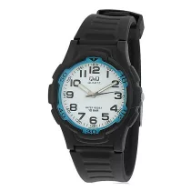   Q&Q férfi műanyag karóra, quartz, fekete színű tok és szíj, fehér számlap, VP84J008Y