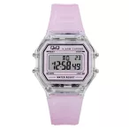   Q&Q női műanyag karóra, quartz/LCD, színtelen színű tok, rózsaszín szíj, M173J041Y