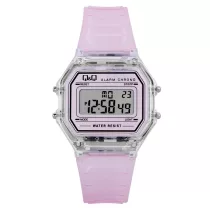   Q&Q női műanyag karóra, quartz/LCD, színtelen színű tok, rózsaszín szíj, M173J041Y