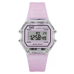   Q&Q női műanyag karóra, quartz/LCD, színtelen színű tok, rózsaszín szíj, M173J041Y