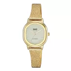   Q&Q női fémcsatos karóra, quartz, arany színű tok és csat, pezsgő színű számlap, QC37J011Y