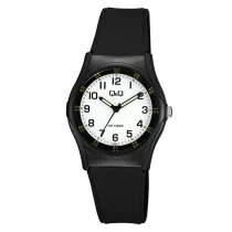   Q&Q unisex műanyag karóra, quartz, fekete színű tok és szíj, fehér színű számlap, VQ04J011Y