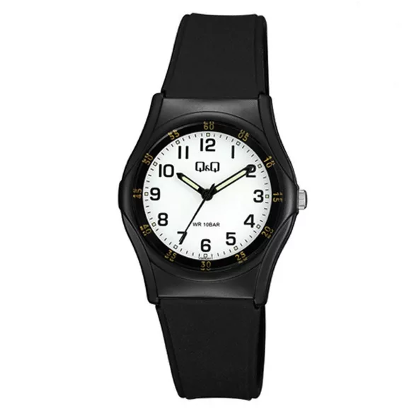 Q&Q unisex műanyag karóra, quartz, fekete színű tok és szíj, fehér színű számlap, VQ04J011Y