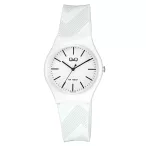   Q&Q női műanyag karóra, quartz, fehér színű tok, fehér és szürke szíj, fehér számlap, VS52J002Y