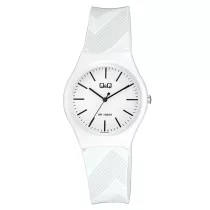   Q&Q női műanyag karóra, quartz, fehér színű tok, fehér és szürke szíj, fehér számlap, VS52J002Y