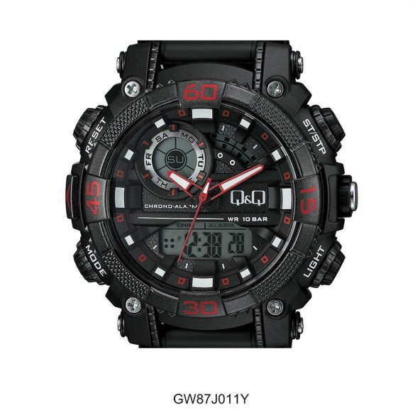 Q&Q férfi műanyag szíjas digitális karóra, fekete színű tok és csat, fekete színű számlap, GW87J011Y